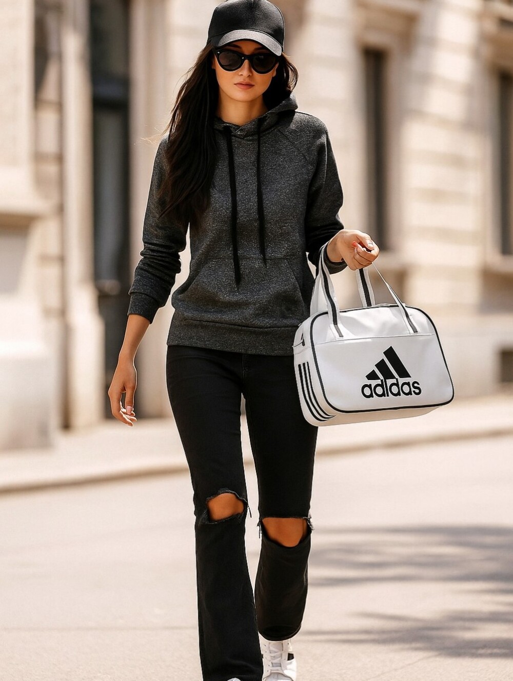 Adidas🐞Gray Cotton Long Sleeves Pullover Hoodie with Kangaroo Pocket Sz:M